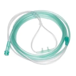 The nasal cannula is a device used to deliver supplemental oxygen or increased airflow to a patient or person in need of respiratory help. Features: This device consists of a lightweight tube which on one end splits into two prongs which are placed in the nostrils and from which a mixture of air and oxygen flows.